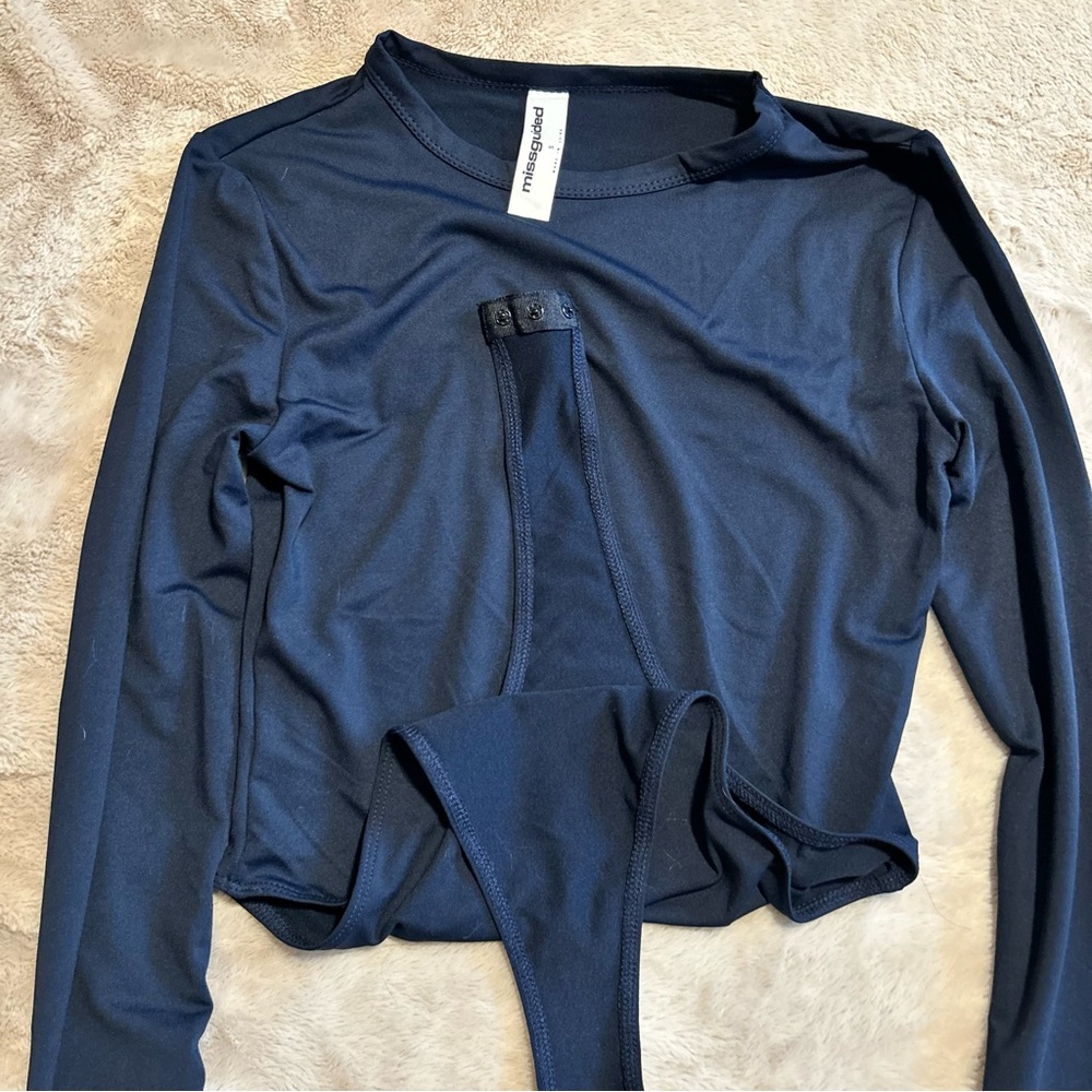 Missguided Navy Long Sleeve Bodysuit